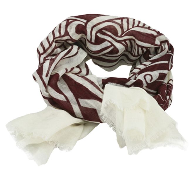 Main Image Scarf, Viking pattern, white/ red, 100% wool