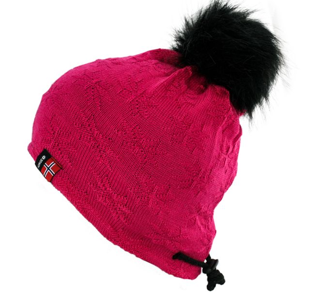Main Image Knitted hat with purl stitch rose pink, black  ...