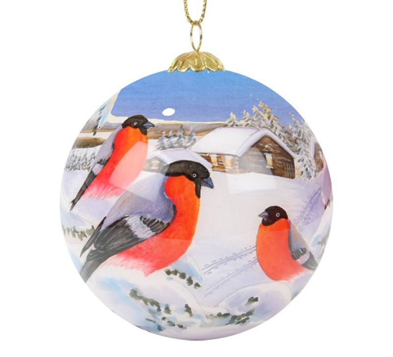 Glass bauble, Three bullfinches