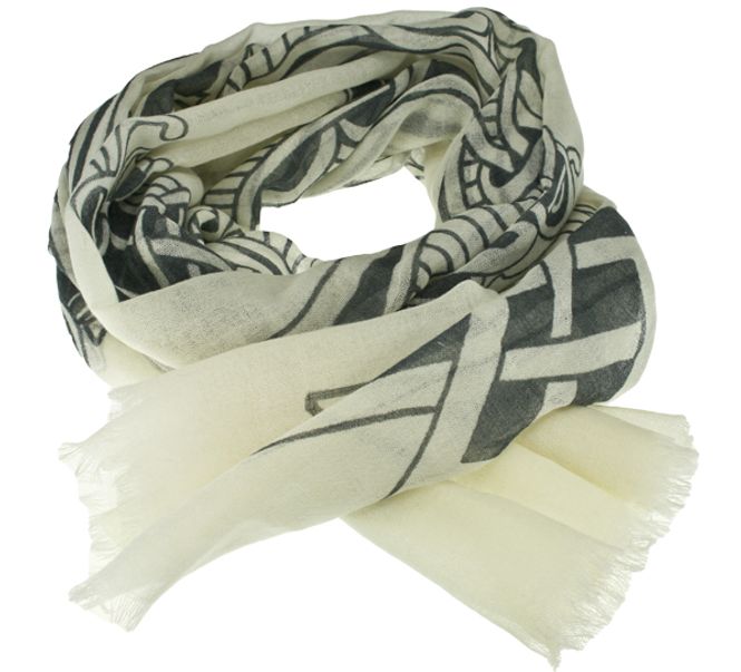 Main Image Scarf, viking pattern, white, 100% wool