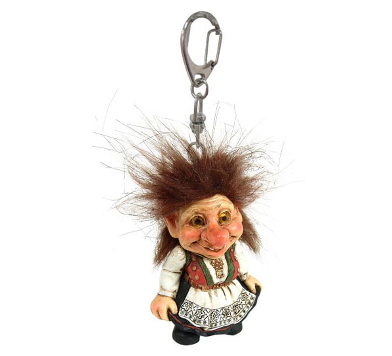 Keychain troll woman wearing hardanger bunad 