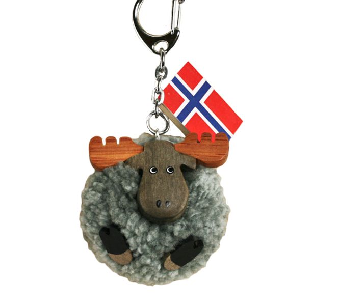 Main Image Keychain with gray pompom moose