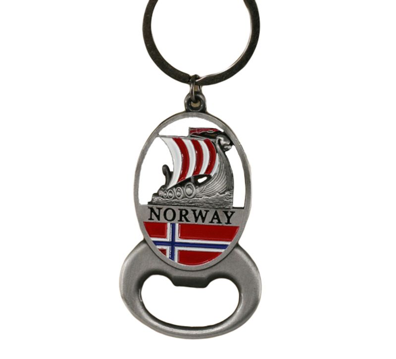 Metal keychain, silver viking ship