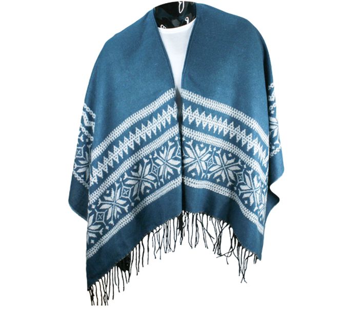 Main Image Poncho, Star pattern, petrol