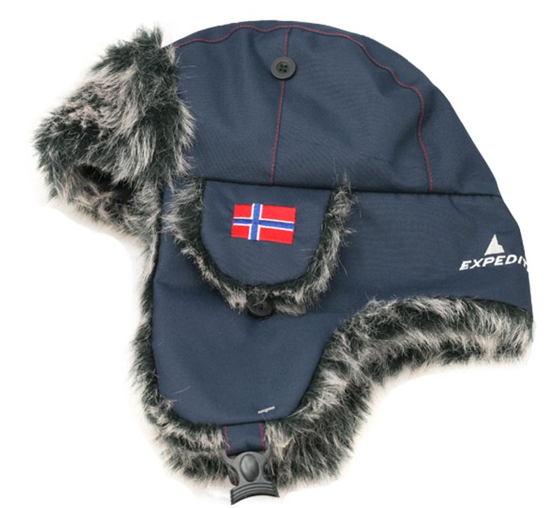 Hat with ear flaps and synthetic fur, blue