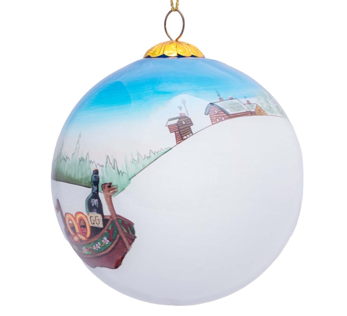 Christmas bauble, bridal party on skis