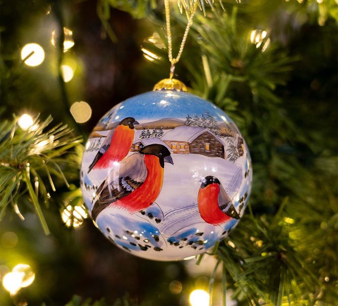 Main Image Glass bauble, Three bullfinches