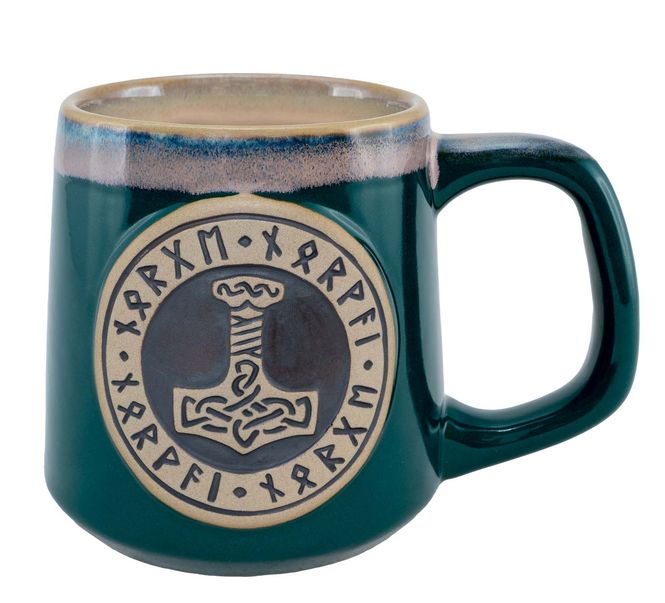 Main Image Ceramic mug with Thor's hammer, petrol
