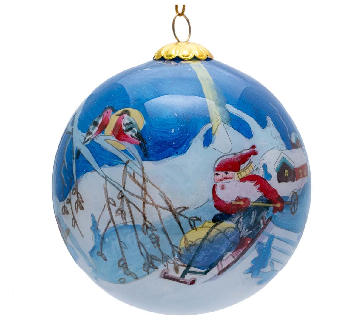 Christmas bauble, skiing santas with presents