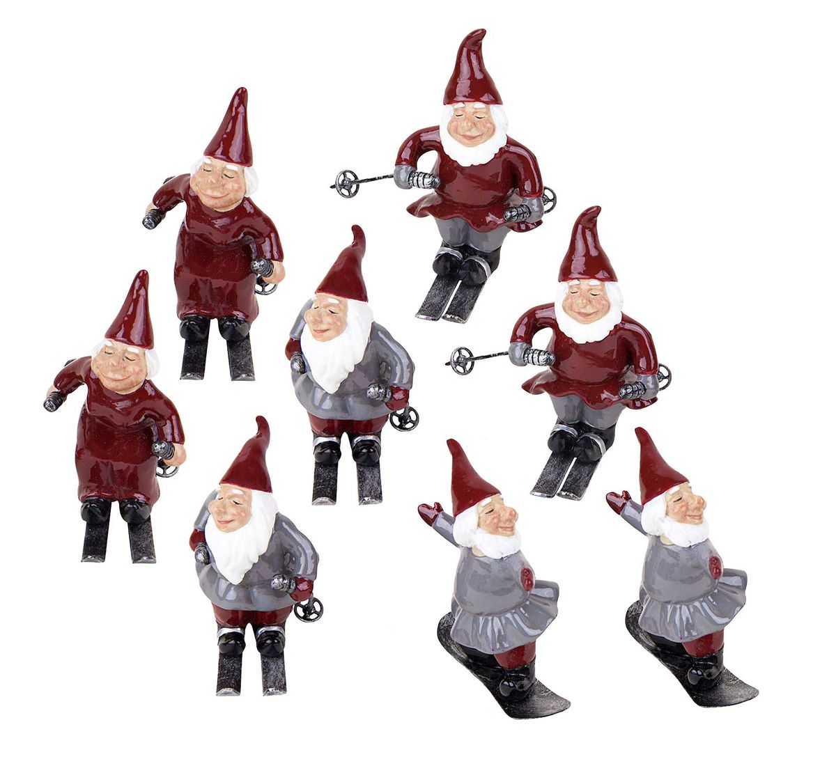 Santas skiing downhill, 8 pcs, Harvesttime