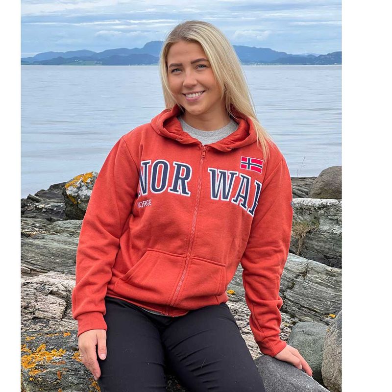Hoodie with zip, Norway, orange