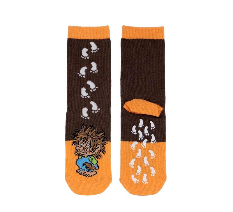 Children's socks with tracks, Troll, brown