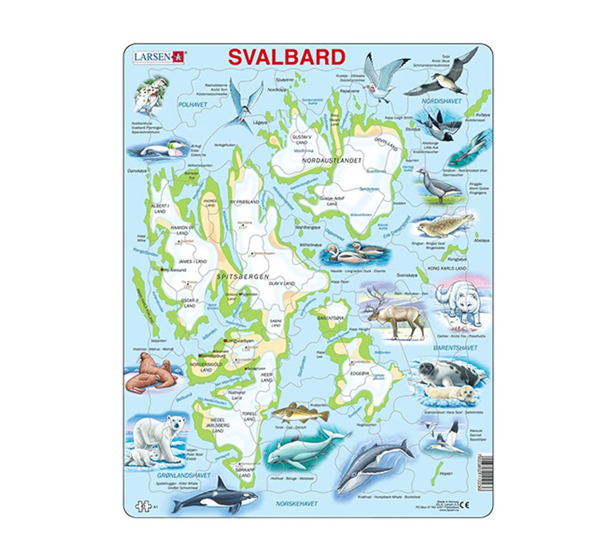 Puzzle, Svalbard physical with animals, 61 pieces