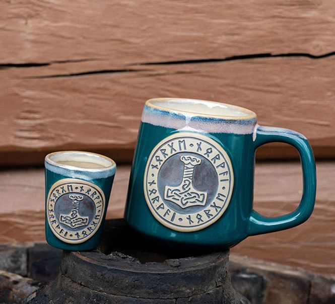 Main Image Ceramic mug with Thor's hammer, petrol